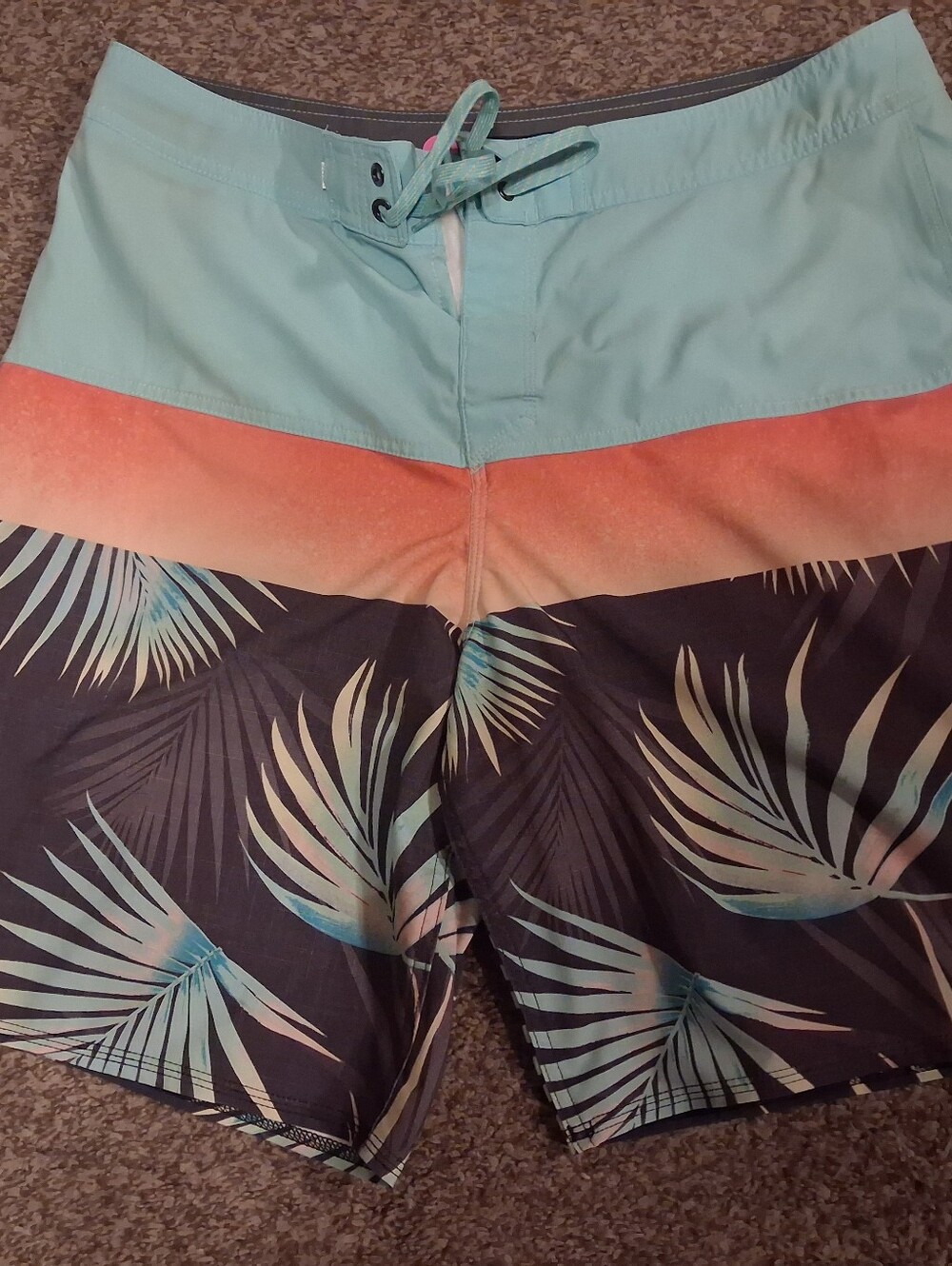 Quiksilver Aqua, Coral & Black Palm-Print Board Shorts
